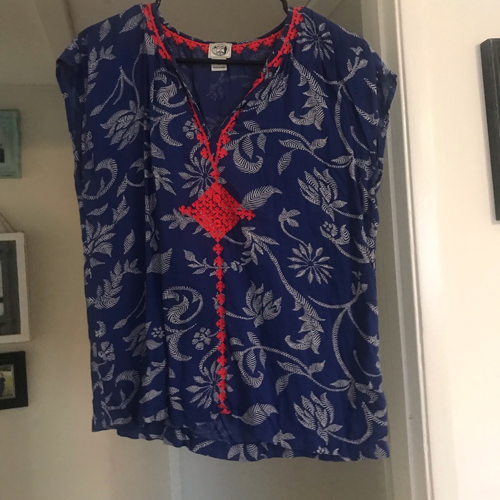 Small Blue Blouse with Red and White Trim